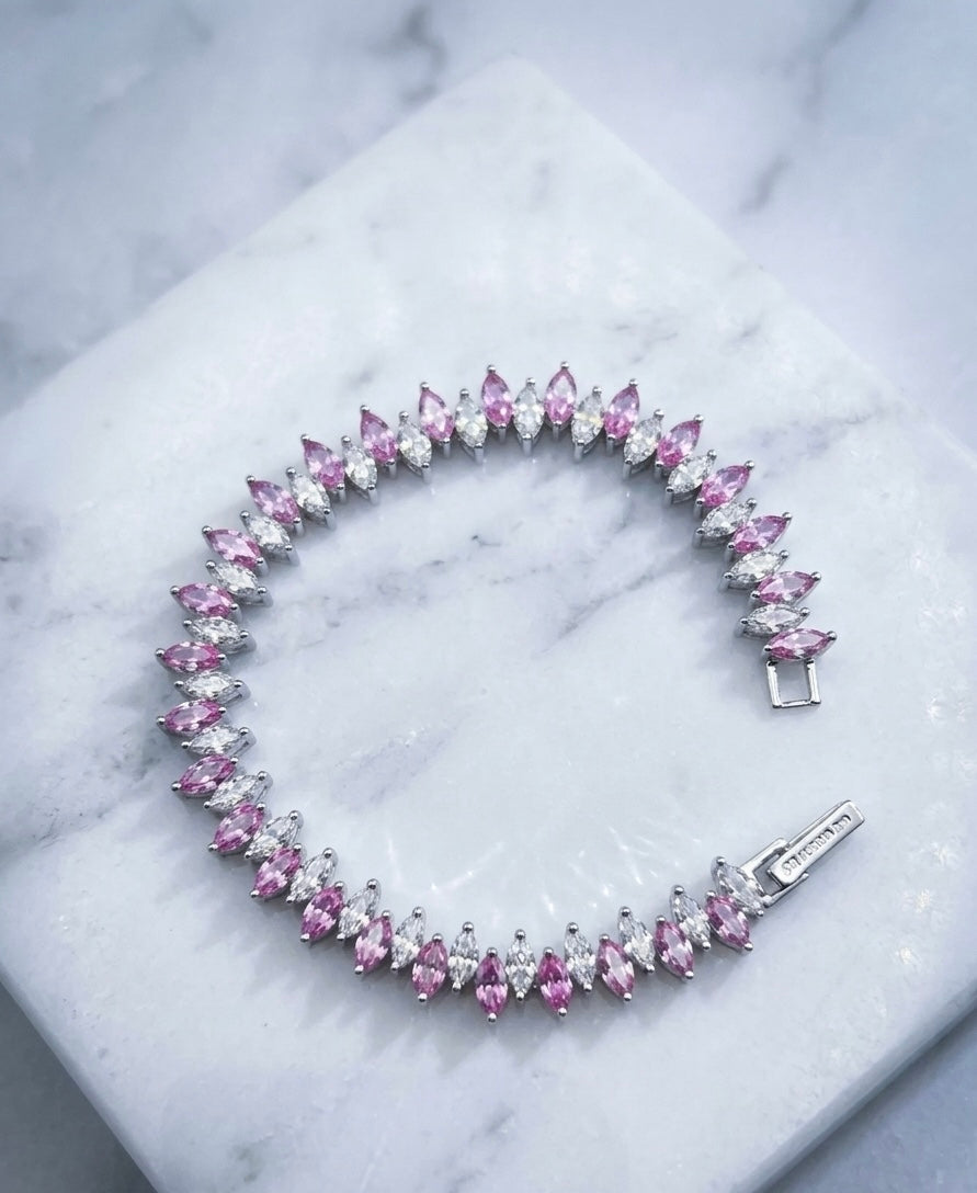 Pulsera Tennis de Plata 925 Italiana con Circonias Rosa