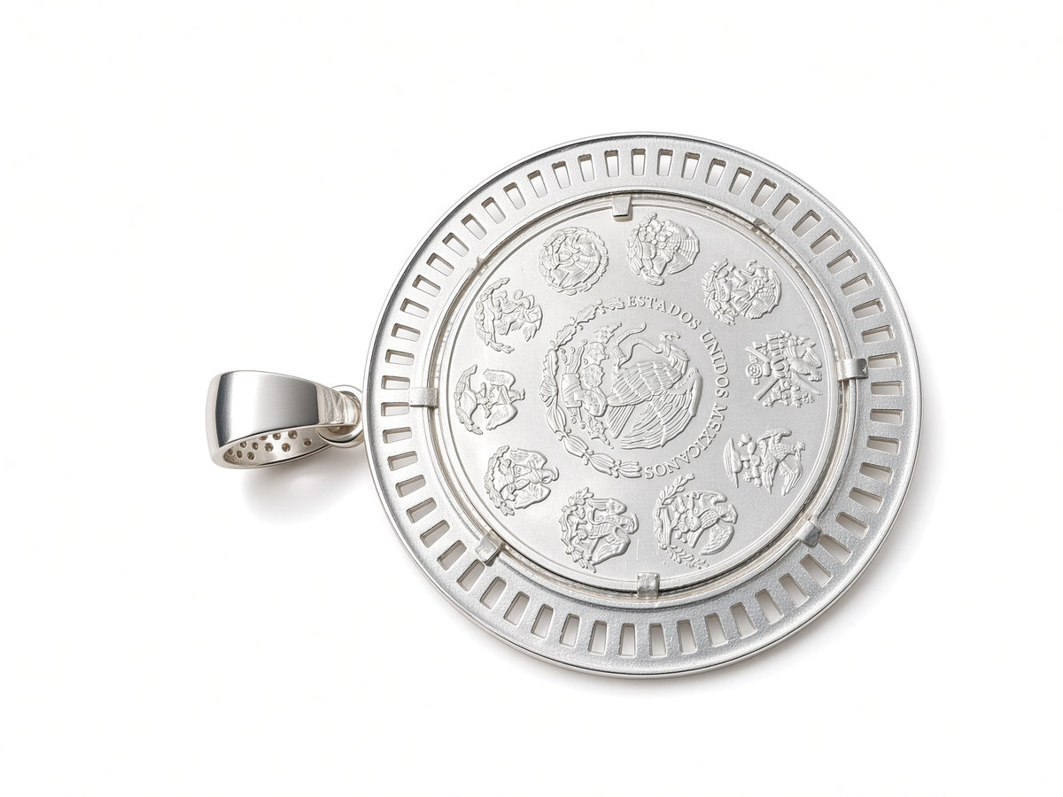 Dije de Onza de Plata Pura Libertad con Bisel Italiano de Plata .925 y Cortes Brillantes